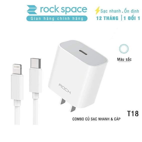 Bộ Sạc Nhanh Pd 20W Cho Iphone Rockspace T18 Củ Sạc Nhanh Chống Cháy Nổ - Bảo Hành 12 Tháng