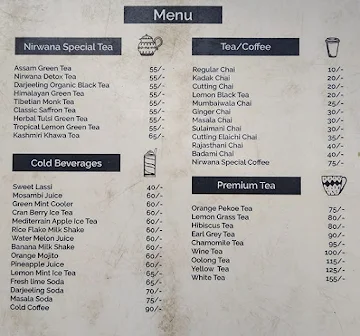 Nirwana  Tea menu 