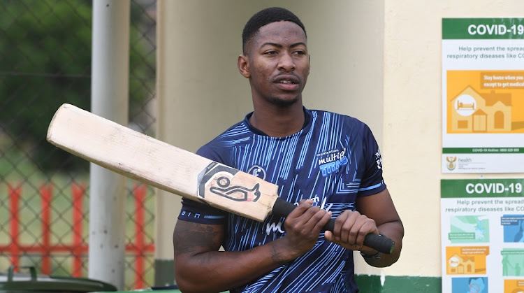 Sibonelo Makhanya of the Titans during the Multiply Titans training session at SuperSport Park on October 07, 2020 in Pretoria, South Africa.