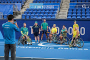 Athletes of team Australia poses for photographs ahead of the Tokyo 2020 Paralympic Games at Ariake Tennis Park on August 23, 2021 in Tokyo, Japan. 