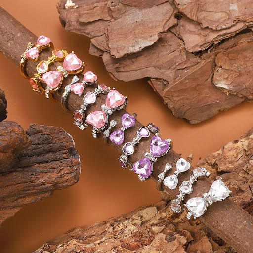 Title 12, Womens Love Heart Bow Tie Three-piece Ring Set...