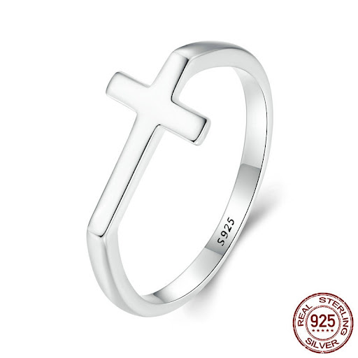 Title 4, S925 Sterling Silver Simple Cross Ring. A timel...