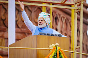 Narendra Modi, India's prime minister, speaks at the nation's Independence Day ceremony at Red Fort in New Delhi, India, on Monday, August 15, 2022.