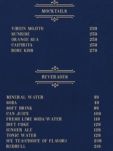 Second Home Lounge menu 