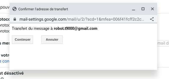 Un exemple de fenêtre de confirmation de transfert