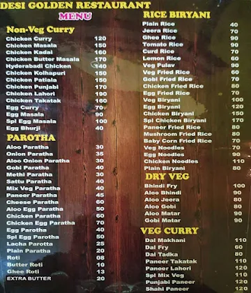 Desi Golden Restaurant menu 