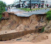 The traffic circle, a landmark in the popular holiday town  Umdloti, was washed away by heavy rain.