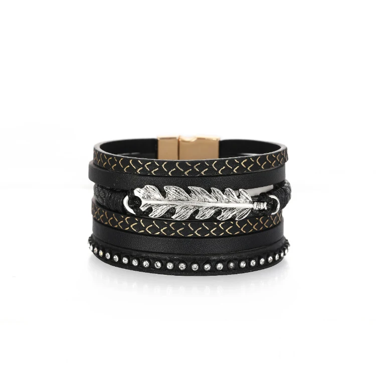 Title 2, Bracelet en cuir de mode avec feuilles géométri...