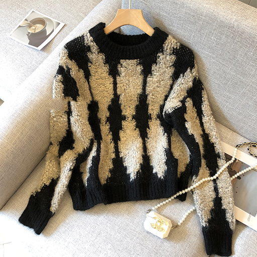 Title 4, Lingge Contrast Color Lazy Style Loose Outer We...