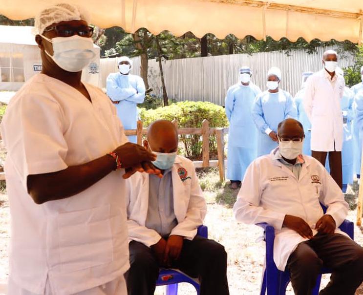 Moi Teaching and Referral Hospital staff preparing to carry out Covid-19 vaccinations at the hospital on March 27.