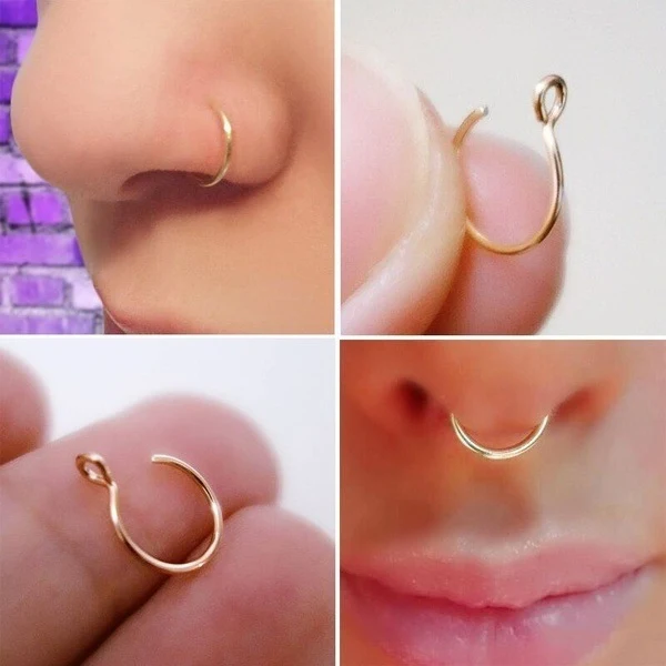 Anneau de nez sans perçage plaqué or 14 carats, un bijou élégant et discret pour un look tendance sans piercing.