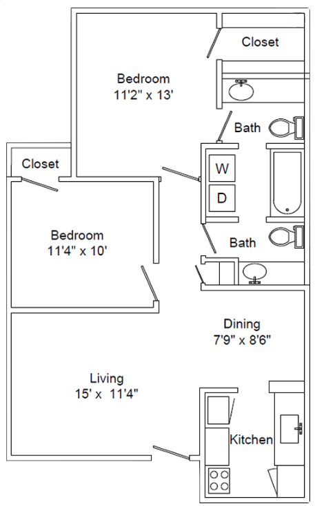 B1 Floorplan 2 Bed 1.5 Bath