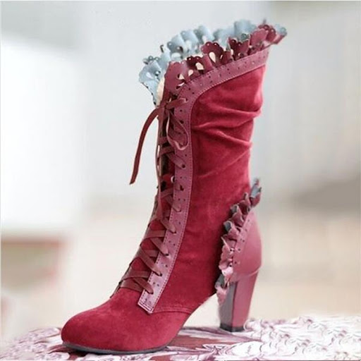 Title 2, Womens Lace-Up Combat Boots Ruffle Design Ethn...