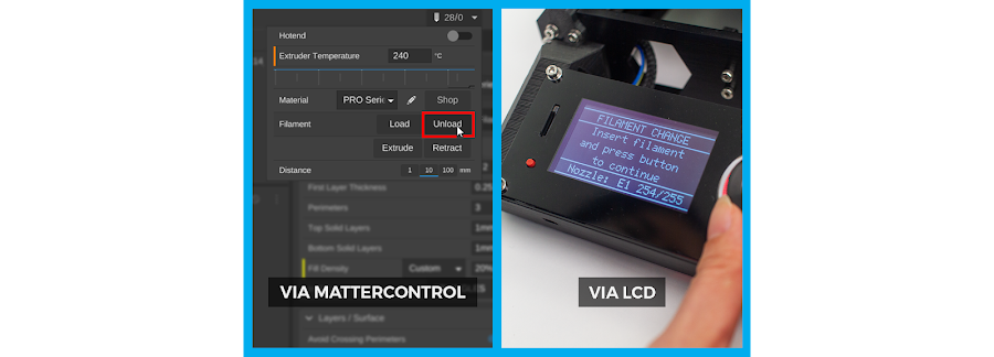 Unload filament via LCD or MatterControl