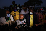 KwaZulu Natal Premier Sihle Zikalala and provincial secretary Mdumiseni Ntuli briefs the media after their meeting with former president Jacob Zuma at Nkandla. 