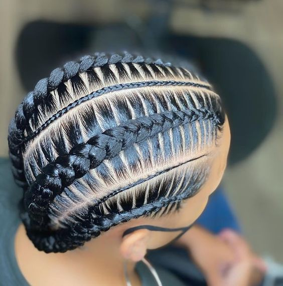 backhead view of feed-in braids hairstyle