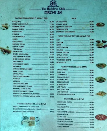 The Haddows Drive In menu 