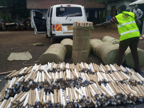 Rolls of bhang seized in Makindu, Makueni county on April 5.