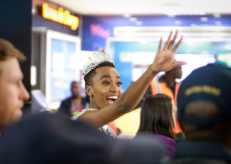 Miss Universe Zozibini Tunzi at the OR Tambo International Airport where hundreds of South Africans welcomed her home on February 8 2020.