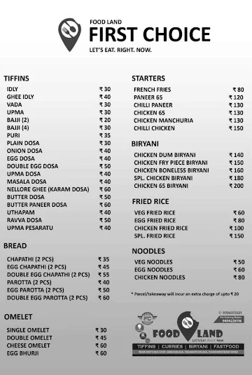 First Choice(Foodland) menu 