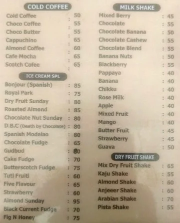 Central Cafe menu 