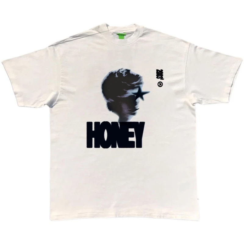 T-shirt Maychao jeunesse, manches courtes, imprimé miel foncé, style idle hiphop populaire, idéale comme couche de base et tendance.