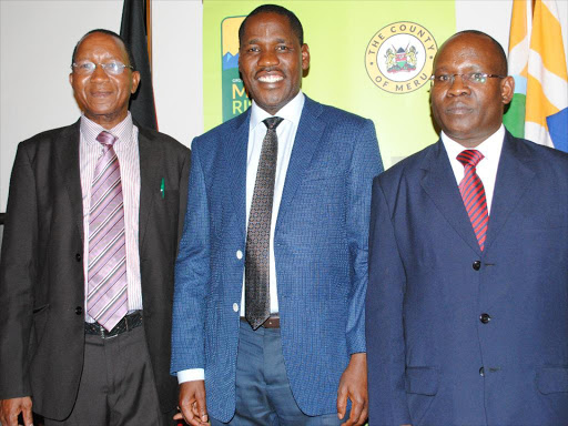 Meru County Speaker Joseph Arimba, Governor Peter Munya and deputy Governor Raphael Murung at a past function. /FILE