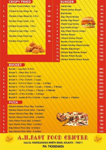 A H Fast Food Centre menu 