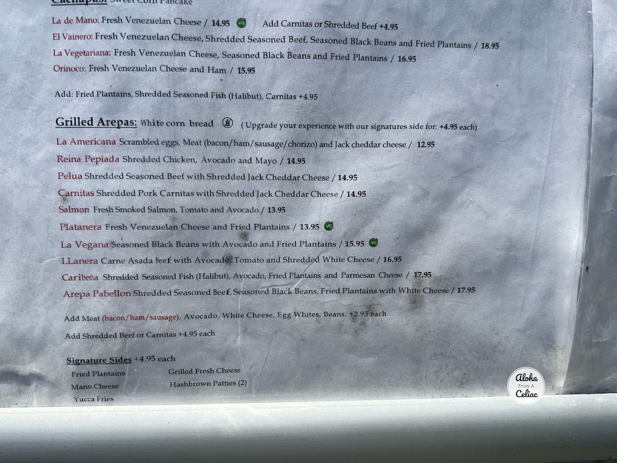 Arepas Menu