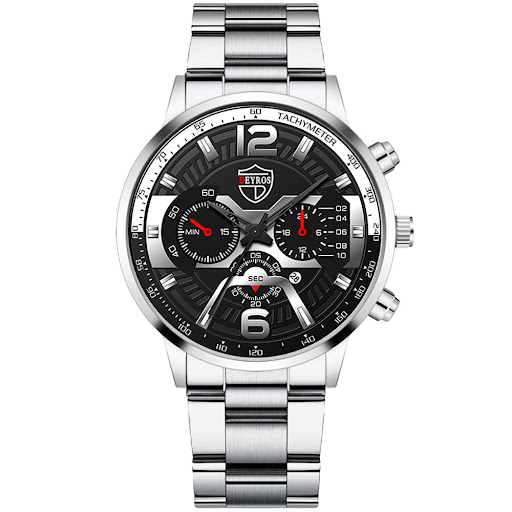 Title 9, Mens Stainless Steel Calendar Business Quartz ...