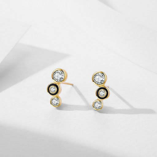 Title 6, Womens Sterling Silver Black Round Bubble Stud...