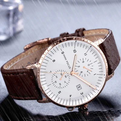 Relógio de negócios masculino Movimento japonês Calendário Luminoso À prova d'água Falsos dois olhos 0052G Elegância e funcionalidade para o dia a dia.
