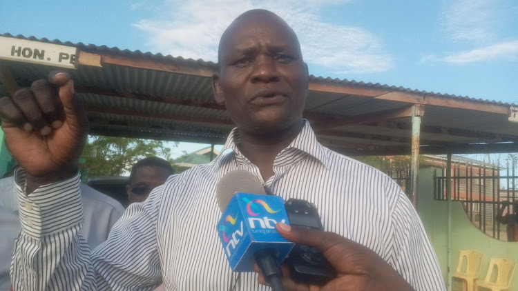 MCA of Lokori/Kochodin ward Benedict Lokamar addressing press at Turkana County Assembly