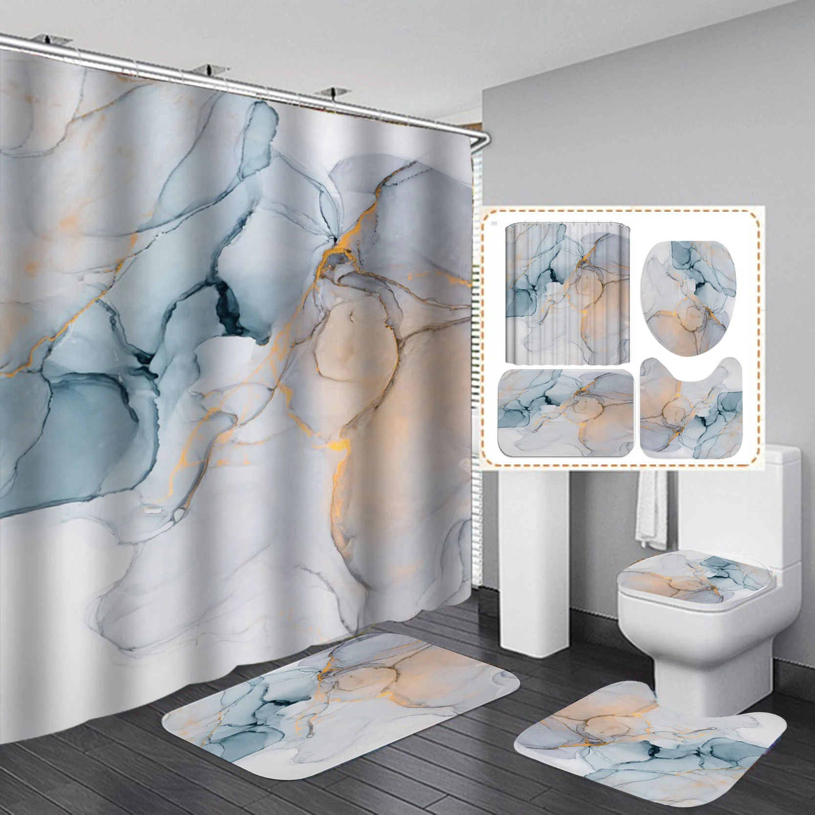 Title 3, Beautiful Modern 3D Shower Curtains Bathroom Se...