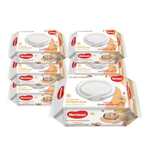 Set 6 gói Khăn Ướt Huggies Cacao và Bơ Hạt Mỡ (72 Miếng/ Gói)