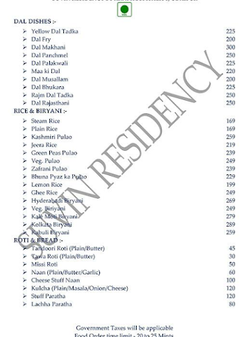 Hotel Suvin Residency menu 