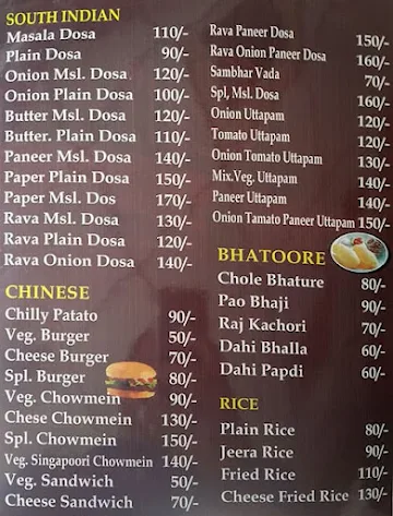 Radhika Sweets & Restaurant menu 