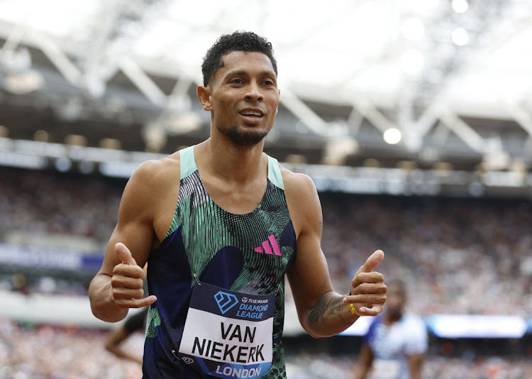 South Africa's Wayde van Niekerk celebrates after winning the men's 400m final at the London Stadium in London, Britain, July 23 2023. Picture: PETER CZIBORRA/REUTERS