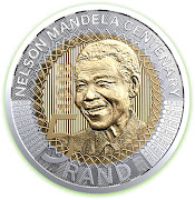 The new R5 coin that will go into circulation to celebrate the centenary birthday of Nelson Mandela. 