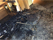 The damage at Philemon Lukhele's guest house, which is believed to have been petrol-bombed on Thursday night. 