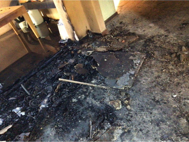 The damage at Philemon Lukhele's guest house, which is believed to have been petrol-bombed on Thursday night.