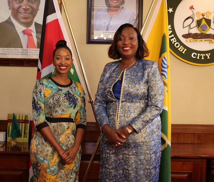 Media Personality and Inua Dada Founder Janet Mbugua and Nairobi Acting Governor Ann Kananu after signing into law the Sexual Gender Based Violence ( SGBV) Bill at City Hall Nairobi on November 1, 2021