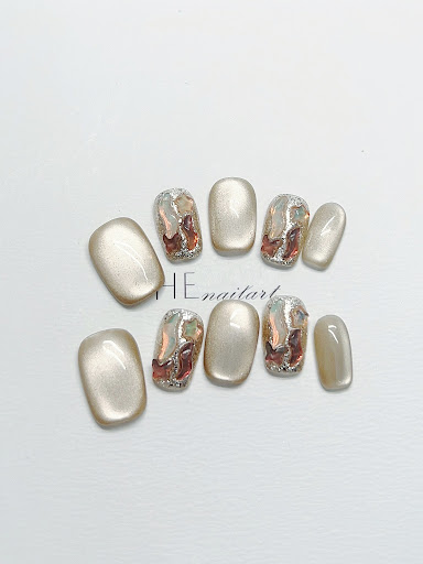 Title 4, Hand-worn Nail Milk Coffee Cats Eye Nail Fake ...