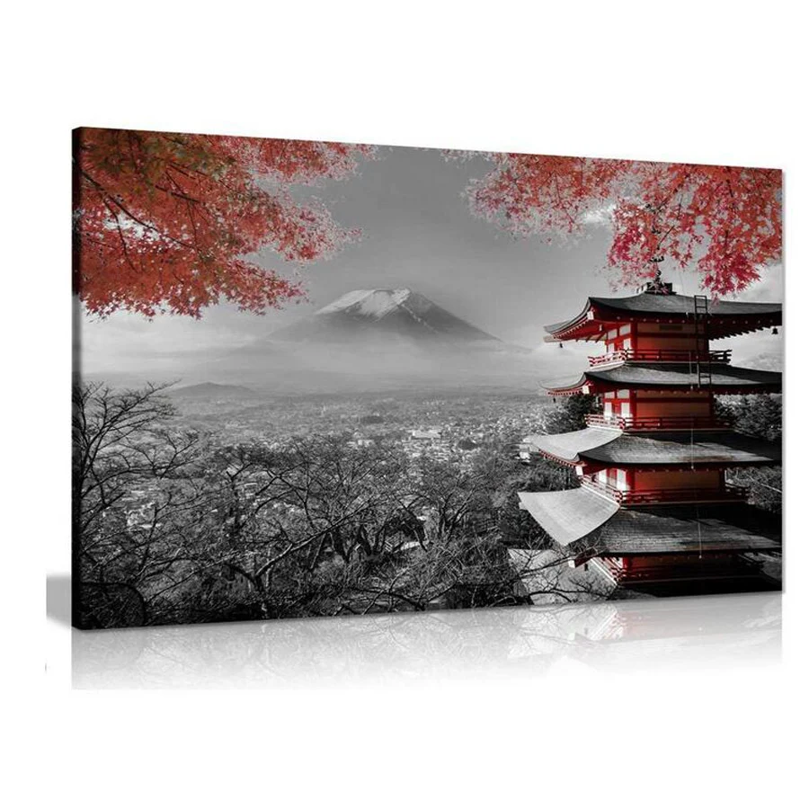 Broderie Diamant 5D Thème Temple Japonais Paysage Rouge Noir Blanc DIY Mosaïque Point de Croix, Détente Créative.