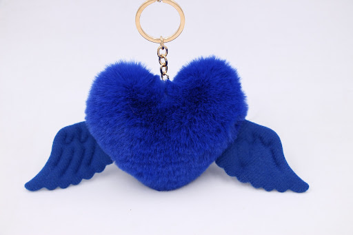 Title 15, Peach Heart Wings Wool Ball Keychain Pendant, a...