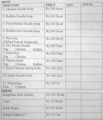 Vietnamese Embassy Canteen menu 