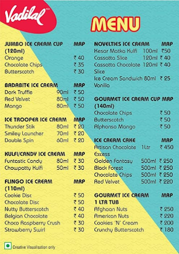 Vadilal Ice Creams menu 