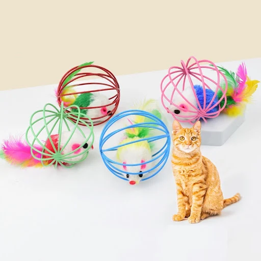 Cartoon Pet Cat Toy Stick Feather Rod Mouse Toy With Mini Bell Cat Catcher Teaser Interactive Cat Toy Random Color Pet S