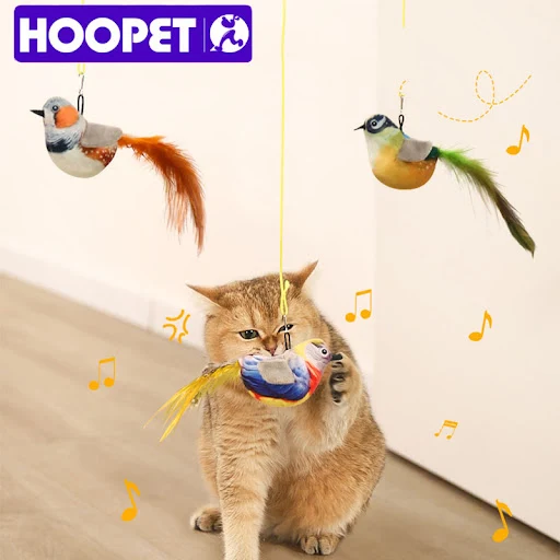 HOOPET Simulation Bird Interactive Funny Cat Stick Toy Furry Feather Bird Sucker Cat Stick Toy Kitten Playing Pet Access