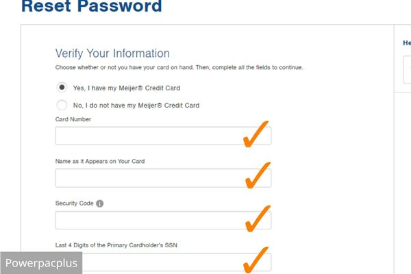 reset the password of your meijer credit card online account